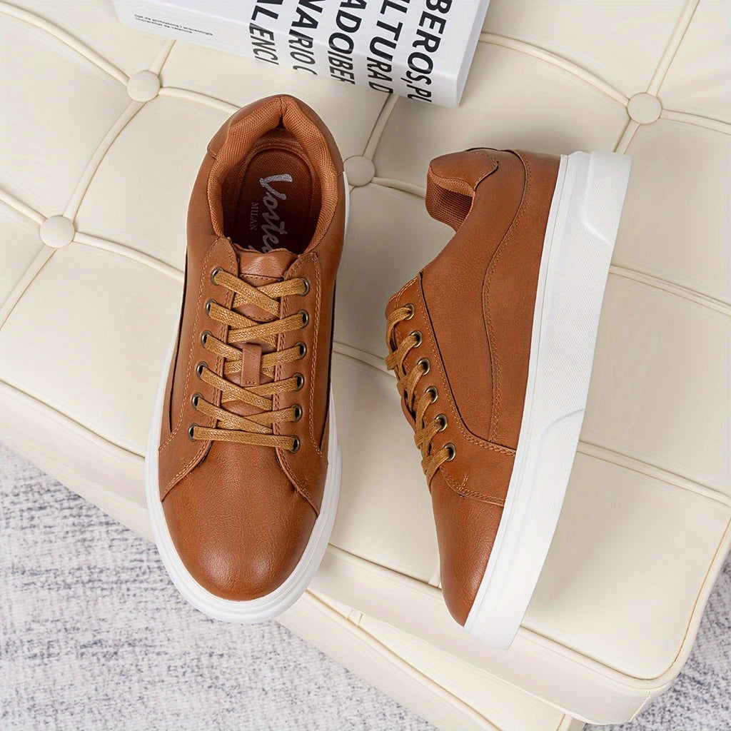 Men's Casual Versatile Leather Sneakers, Skull Pattern Tennis Shoes Side Zipper. - IVOIRART.COM
