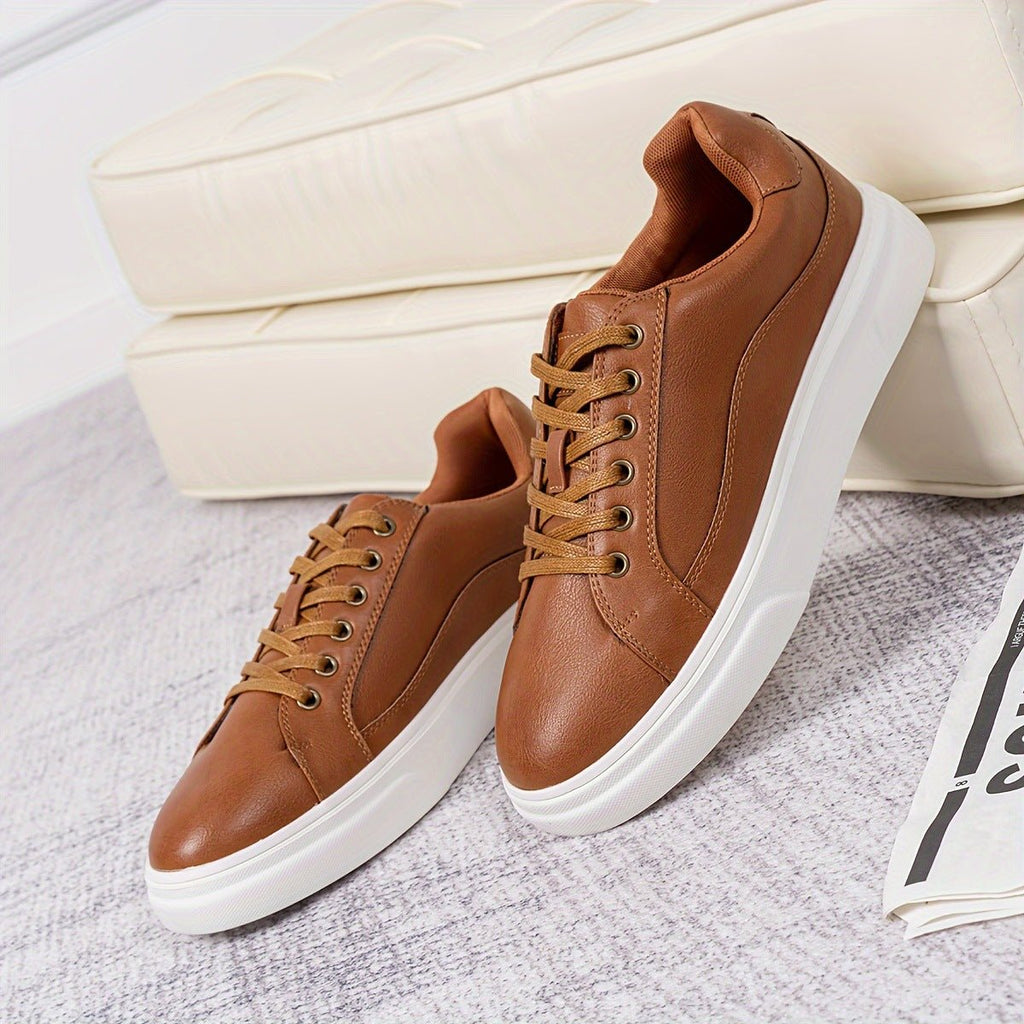 Men's Casual Versatile Leather Sneakers, Skull Pattern Tennis Shoes Side Zipper. - IVOIRART.COM