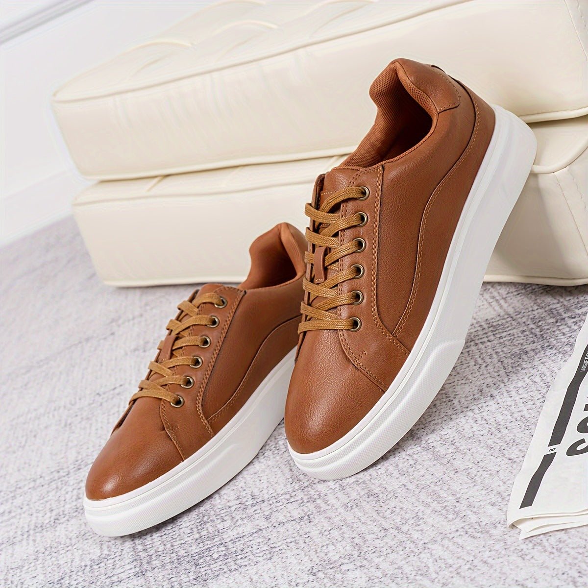 Men's Casual Versatile Leather Sneakers, Skull Pattern Tennis Shoes Side Zipper. - IVOIRART.COM