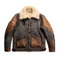 Men's Color Matching Sheepskin Leather Lapel Coat - IVOIRART.COM