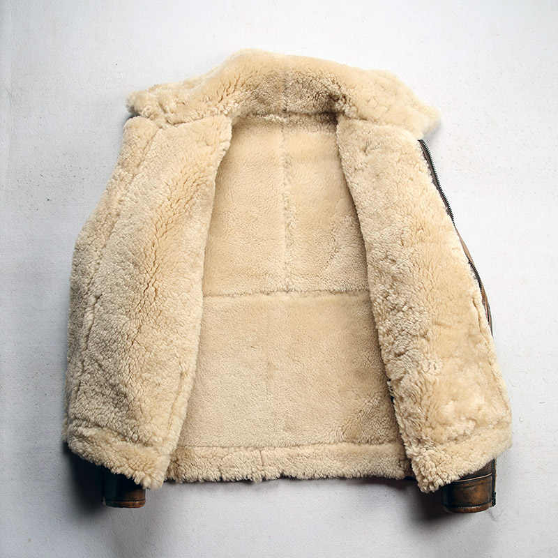 Men's Color Matching Sheepskin Leather Lapel Coat - IVOIRART.COM