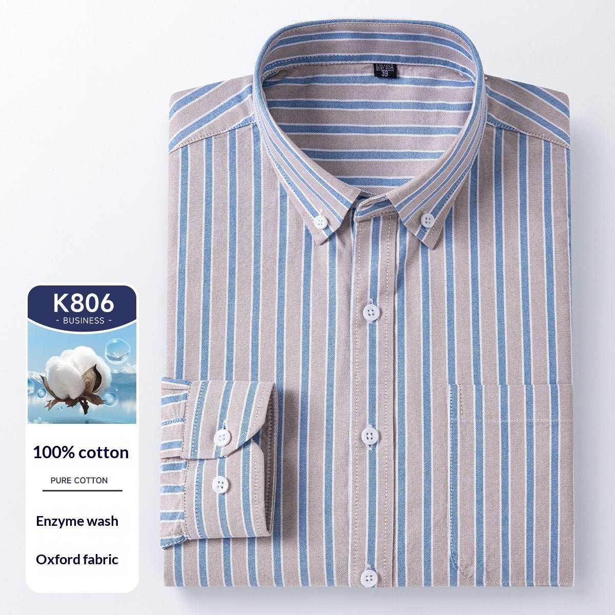 Men's Cotton Long Sleeve Oxford Woven Shirts - IVOIRART.COM