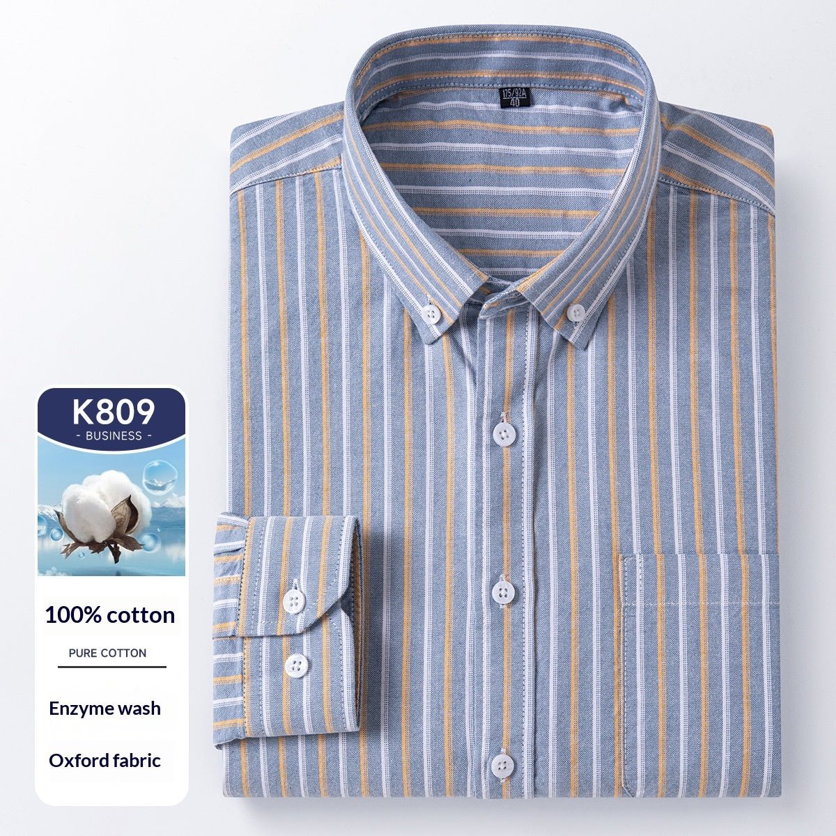 Men's Cotton Long Sleeve Oxford Woven Shirts - IVOIRART.COM