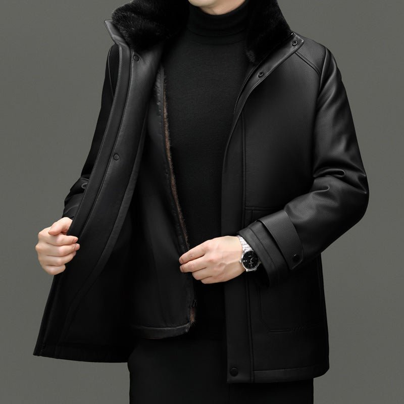 Men's Detachable Mink Cashmere Lining Lapel Leather Jacket - IVOIRART.COM