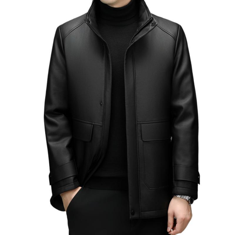 Men's Detachable Mink Cashmere Lining Lapel Leather Jacket - IVOIRART.COM
