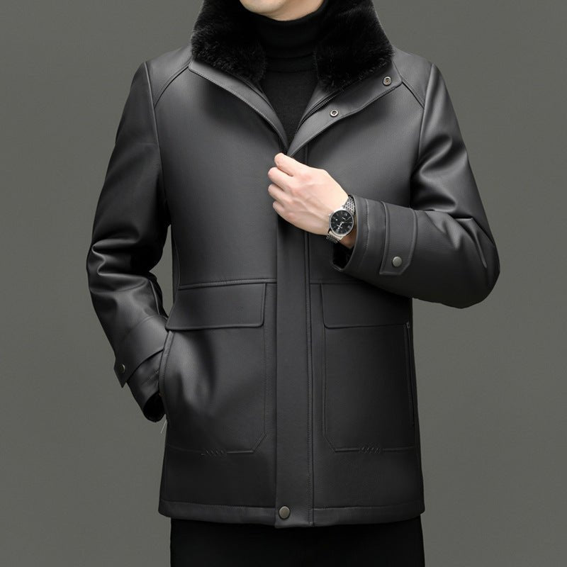 Men's Detachable Mink Cashmere Lining Lapel Leather Jacket - IVOIRART.COM