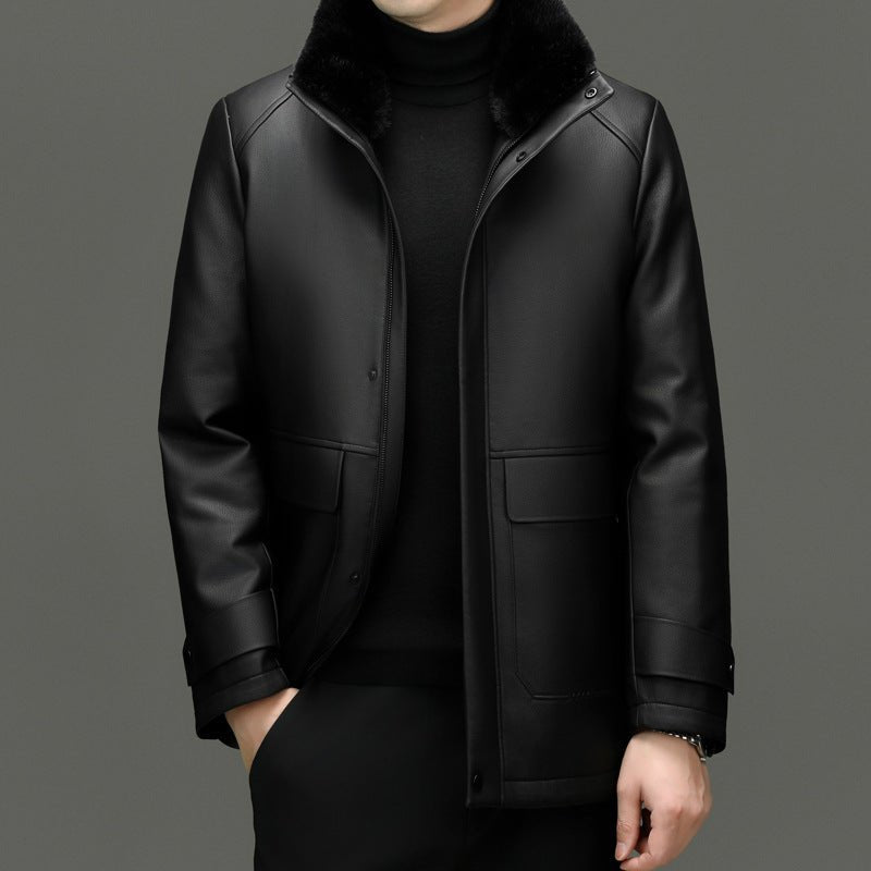 Men's Detachable Mink Cashmere Lining Lapel Leather Jacket - IVOIRART.COM