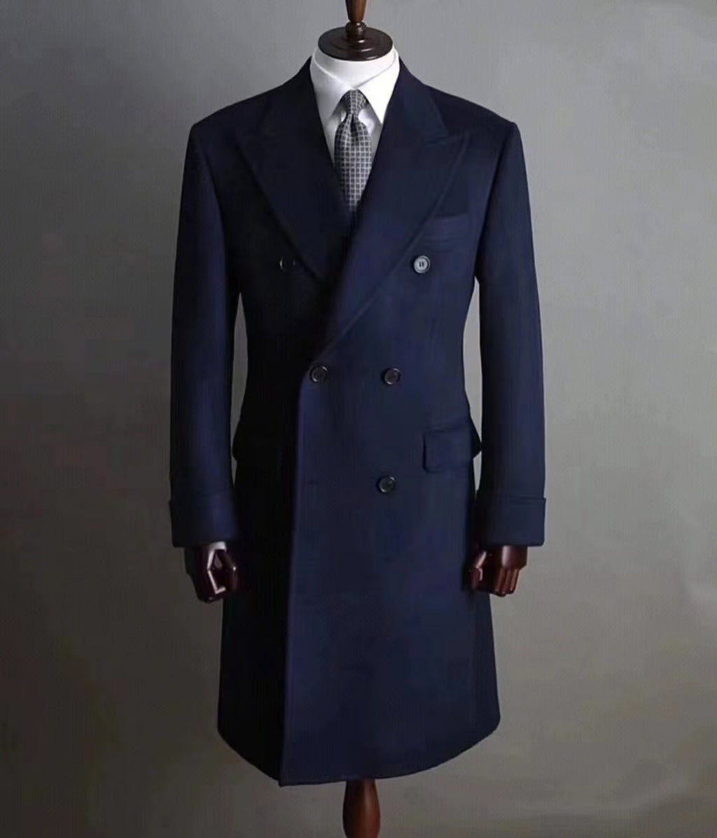 Men's Double Breasted Medium Length Pure Cashmere Coat - IVOIRART.COM