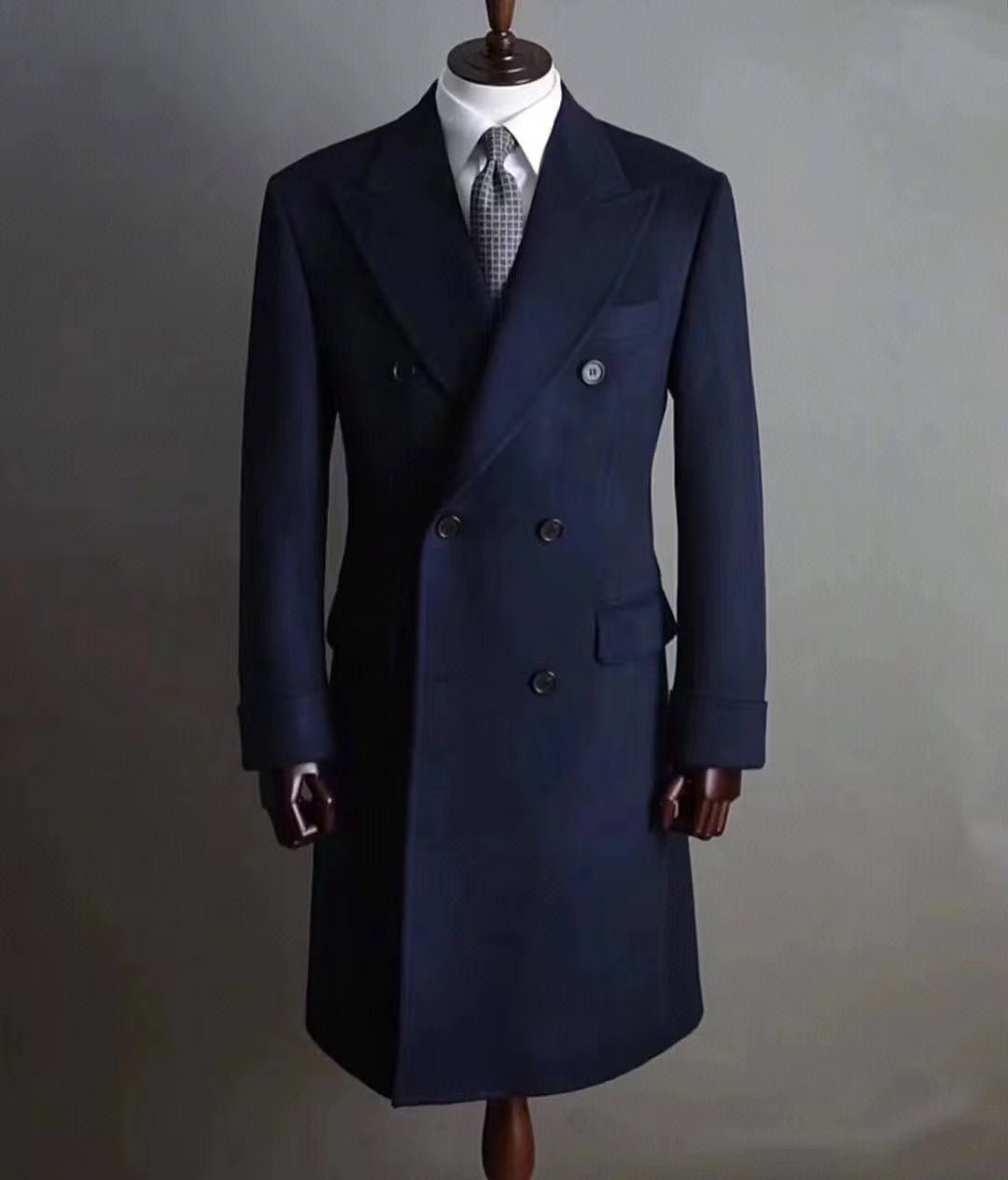 Men's Double Breasted Medium Length Pure Cashmere Coat - IVOIRART.COM
