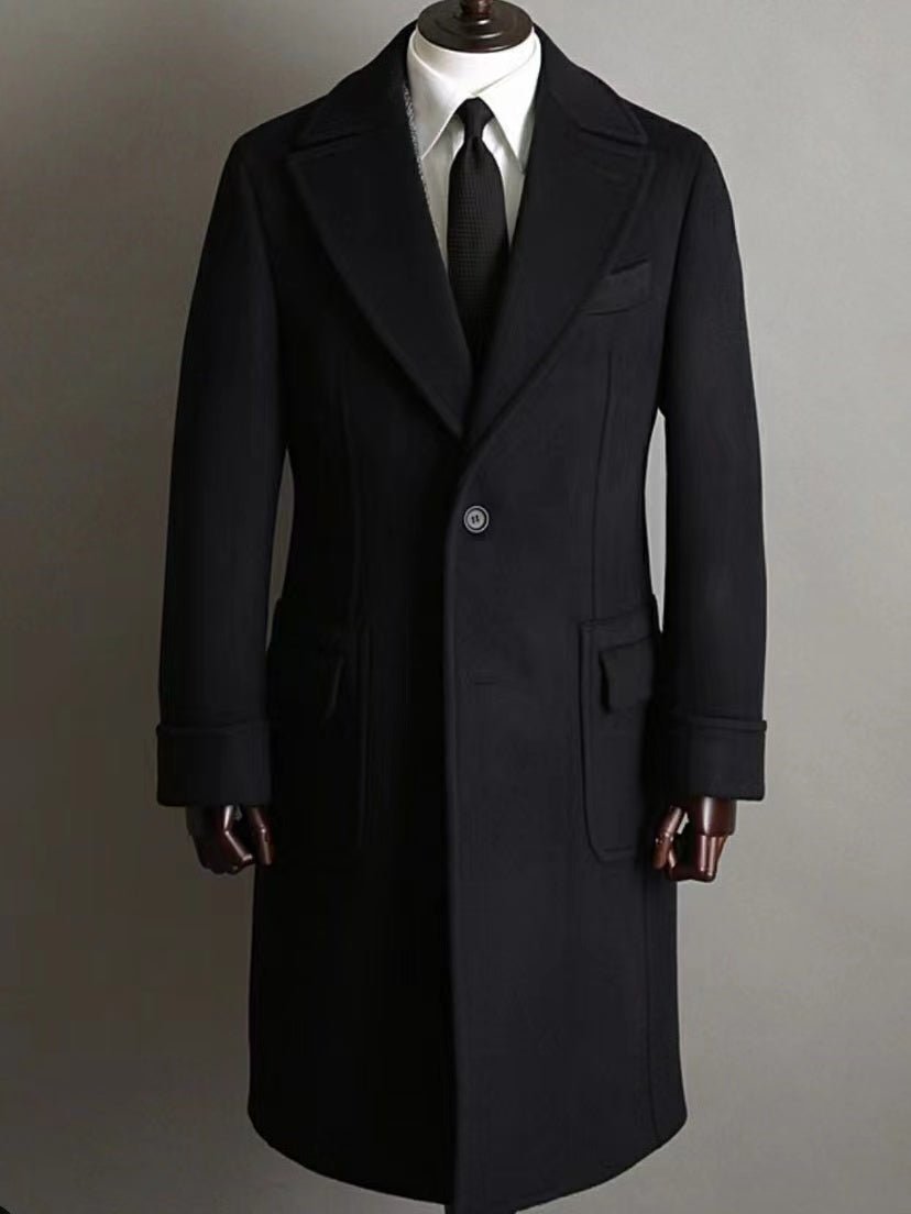 Men's Double Breasted Medium Length Pure Cashmere Coat - IVOIRART.COM