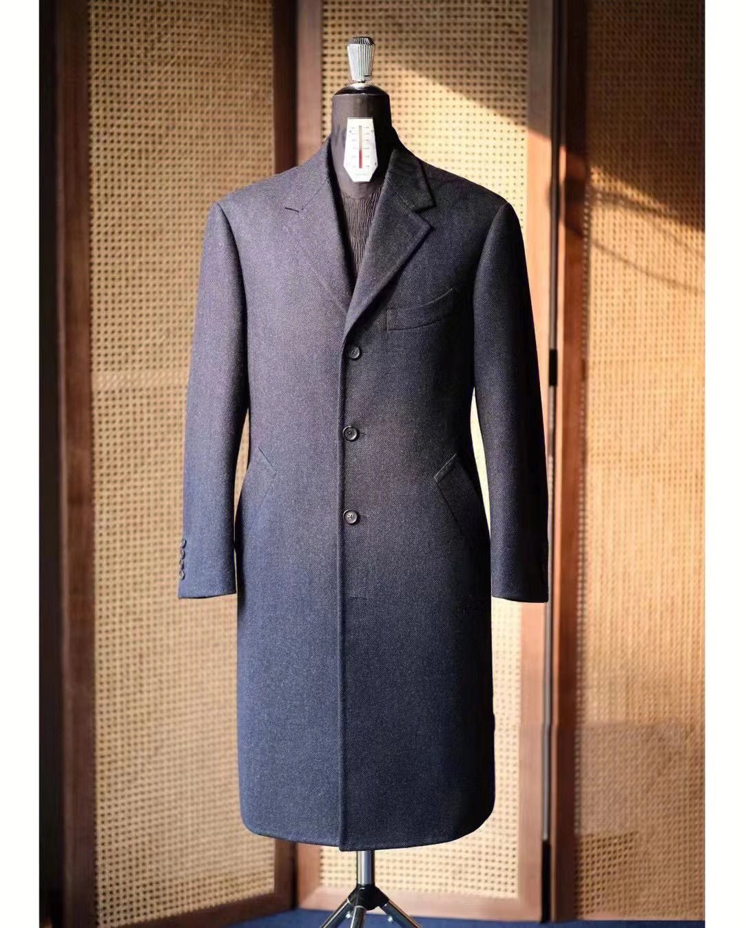Men's Double Breasted Medium Length Pure Cashmere Coat - IVOIRART.COM