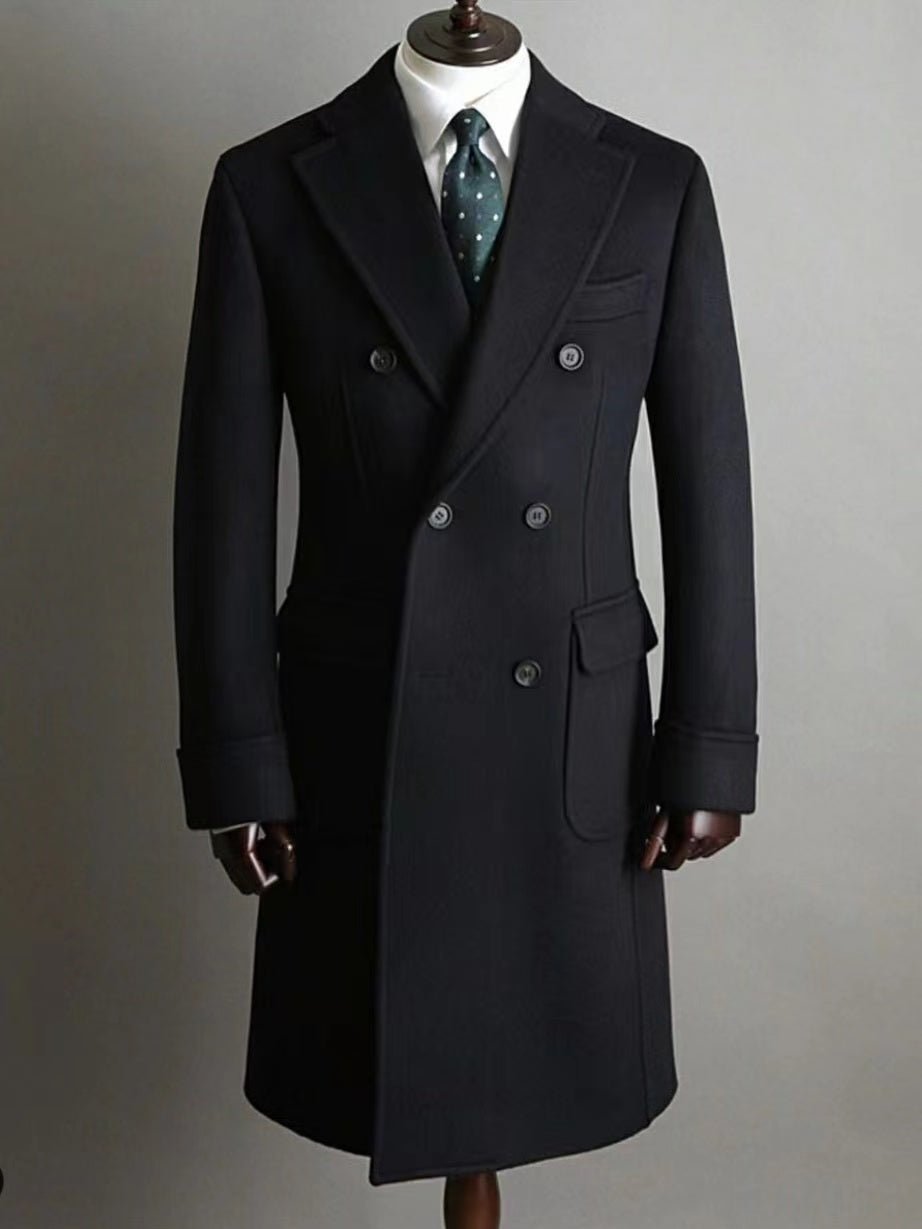 Men's Double Breasted Medium Length Pure Cashmere Coat - IVOIRART.COM