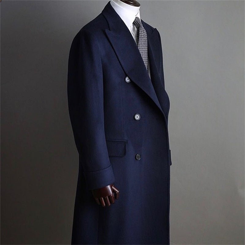 Men's Double Breasted Medium Length Pure Cashmere Coat - IVOIRART.COM