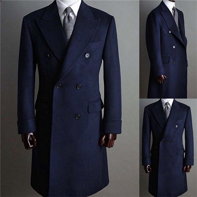 Men's Double Breasted Medium Length Pure Cashmere Coat - IVOIRART.COM