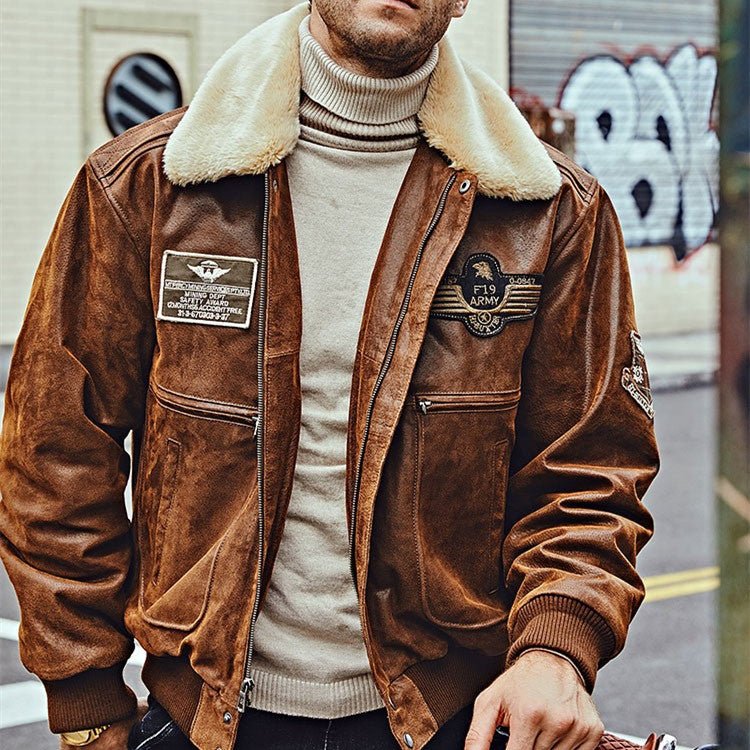 Men's Fur Collar With Cotton Leather Jacket - IVOIRART.COM
