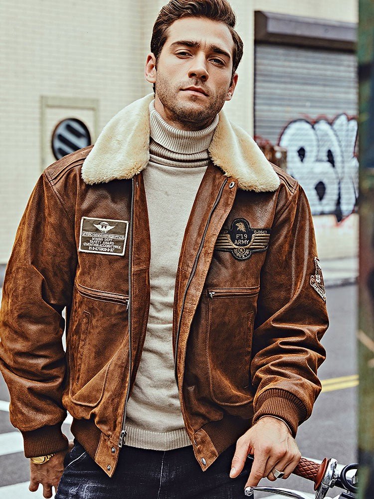 Men's Fur Collar With Cotton Leather Jacket - IVOIRART.COM