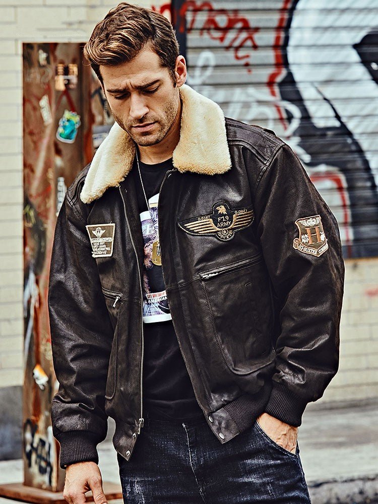 Men's Fur Collar With Cotton Leather Jacket - IVOIRART.COM