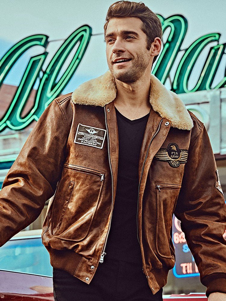 Men's Fur Collar With Cotton Leather Jacket - IVOIRART.COM