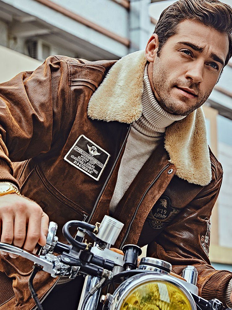 Men's Fur Collar With Cotton Leather Jacket - IVOIRART.COM