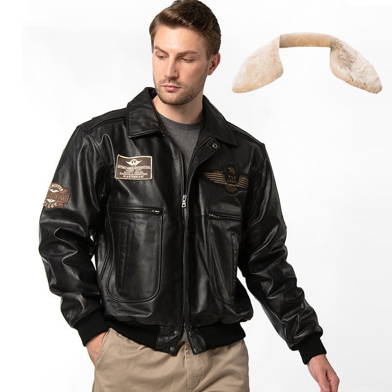 Men's Fur Collar With Cotton Leather Jacket - IVOIRART.COM