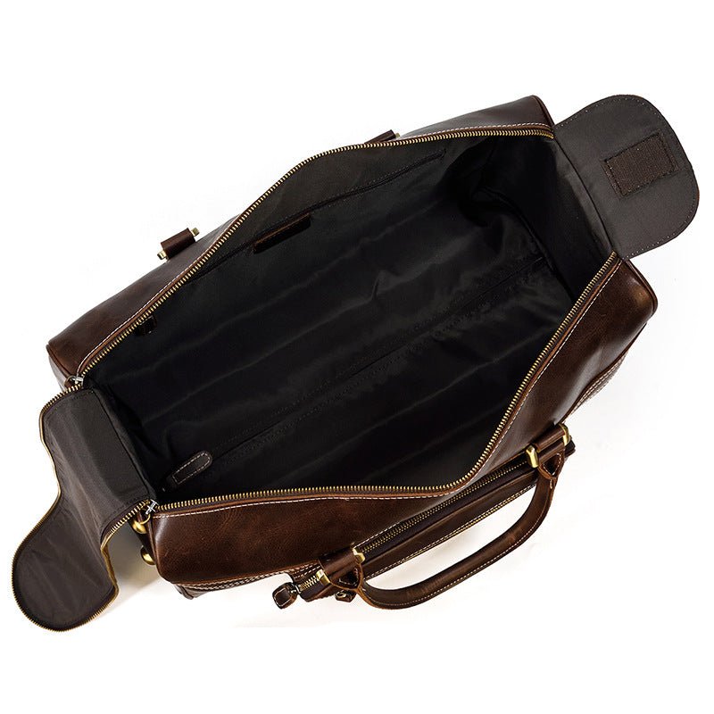 Men's Genuine Leather Trolley Case Retro Leather Travel Bag - IVOIRART.COM