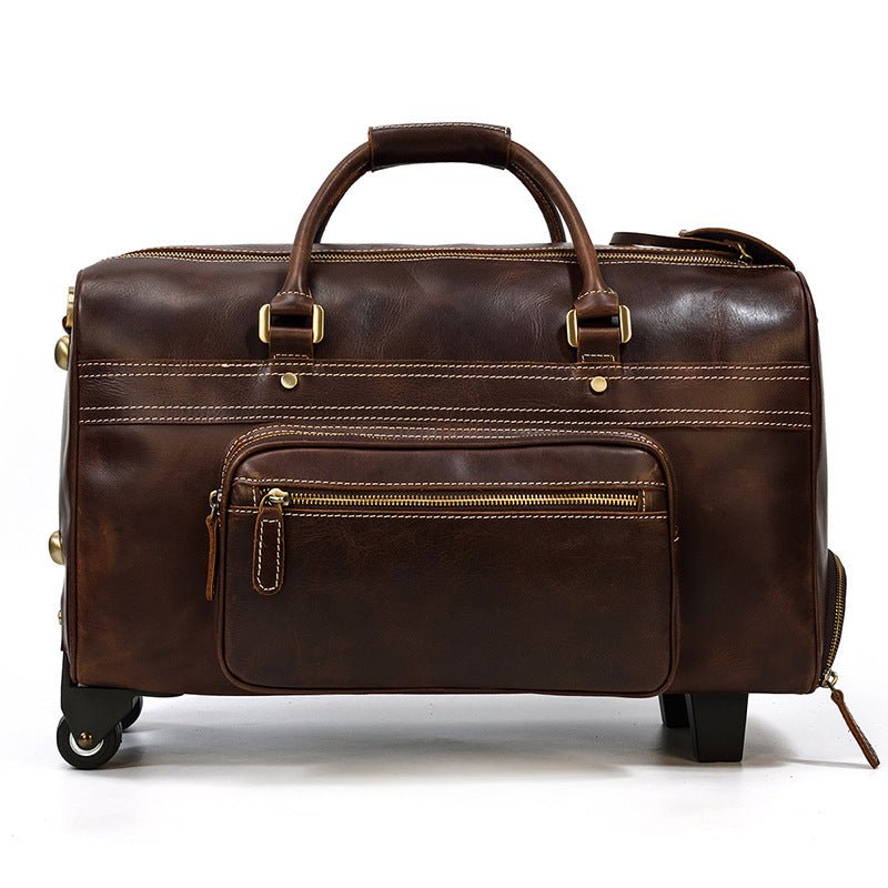 Men's Genuine Leather Trolley Case Retro Leather Travel Bag - IVOIRART.COM