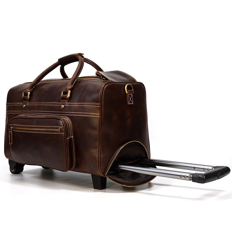 Men's Genuine Leather Trolley Case Retro Leather Travel Bag - IVOIRART.COM