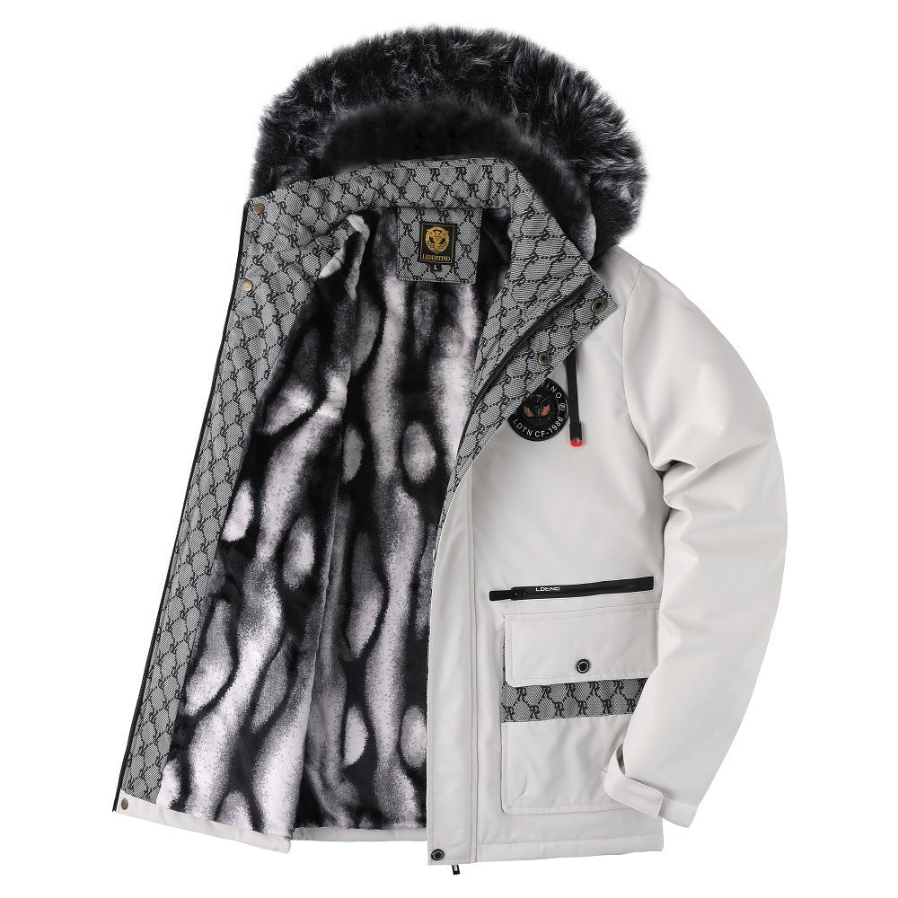 Men's Hair Collar Padded Thickened Cotton Coat Jacket - IVOIRART.COM