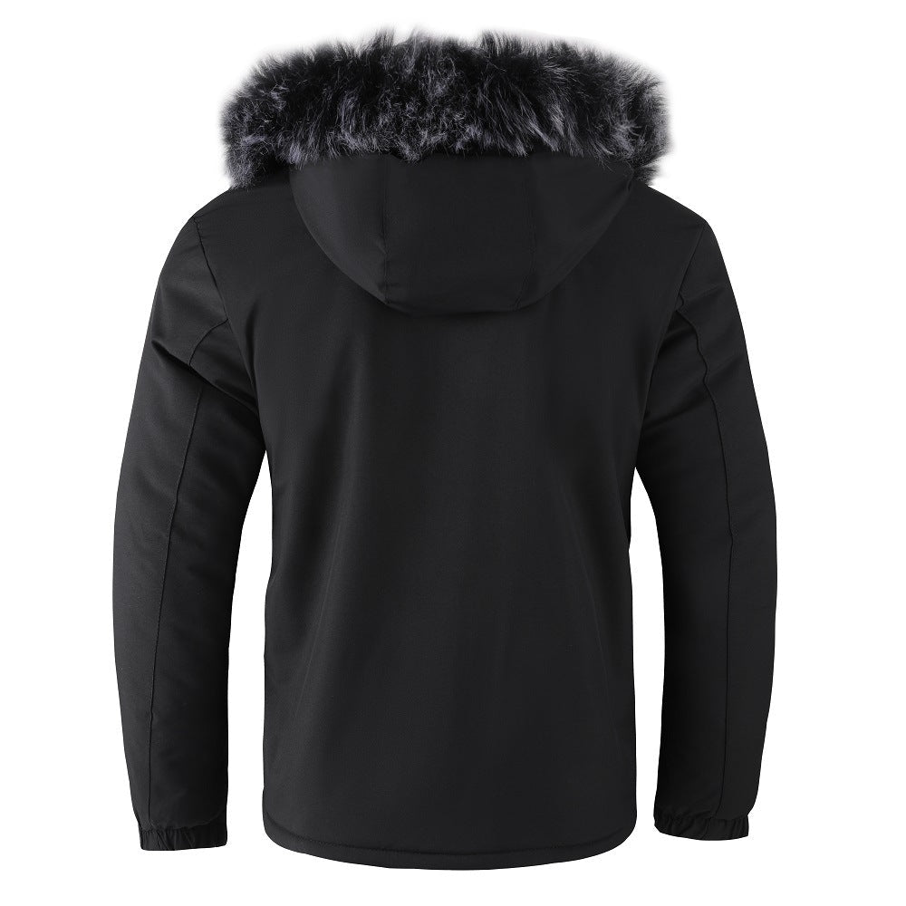 Men's Hair Collar Padded Thickened Cotton Coat Jacket - IVOIRART.COM