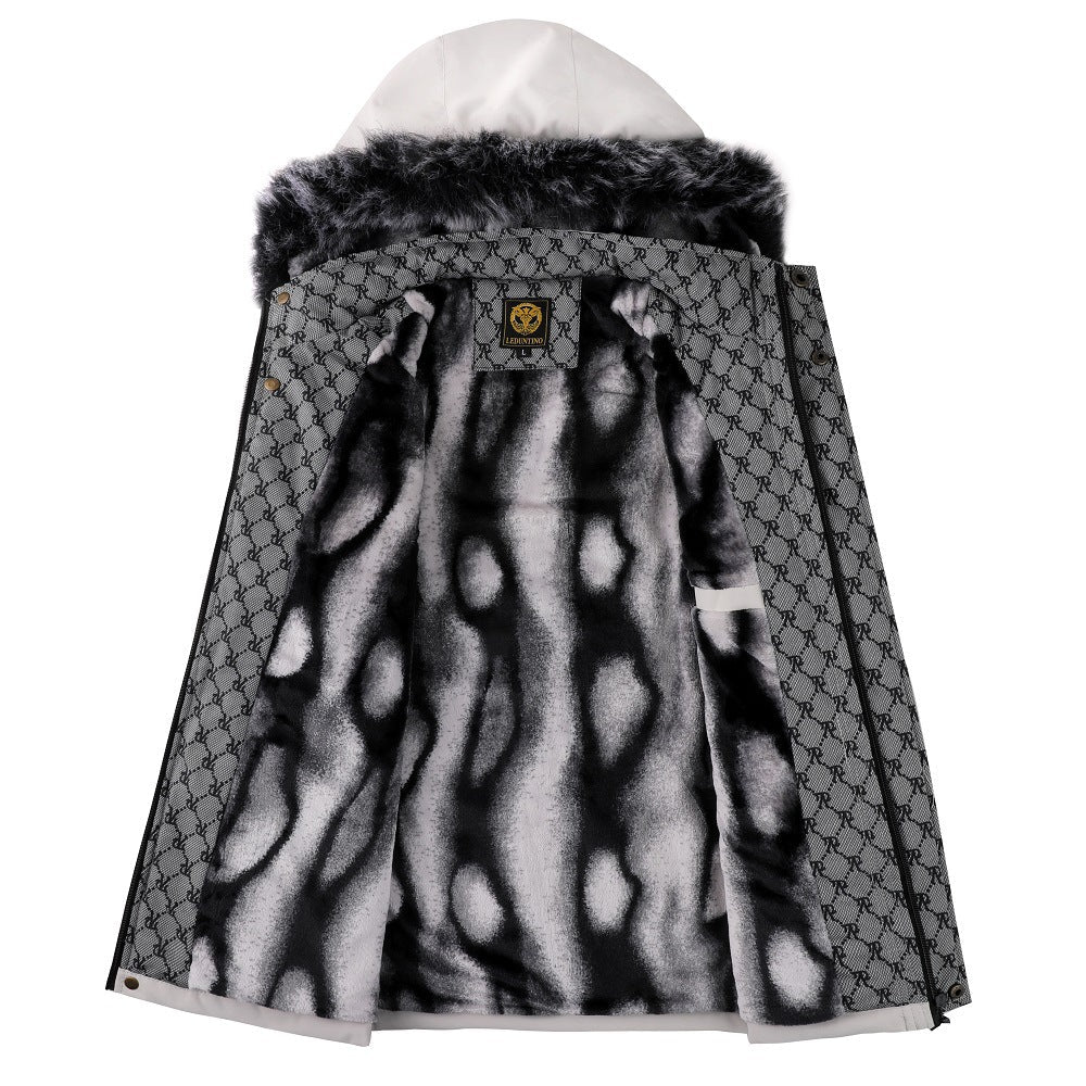 Men's Hair Collar Padded Thickened Cotton Coat Jacket - IVOIRART.COM