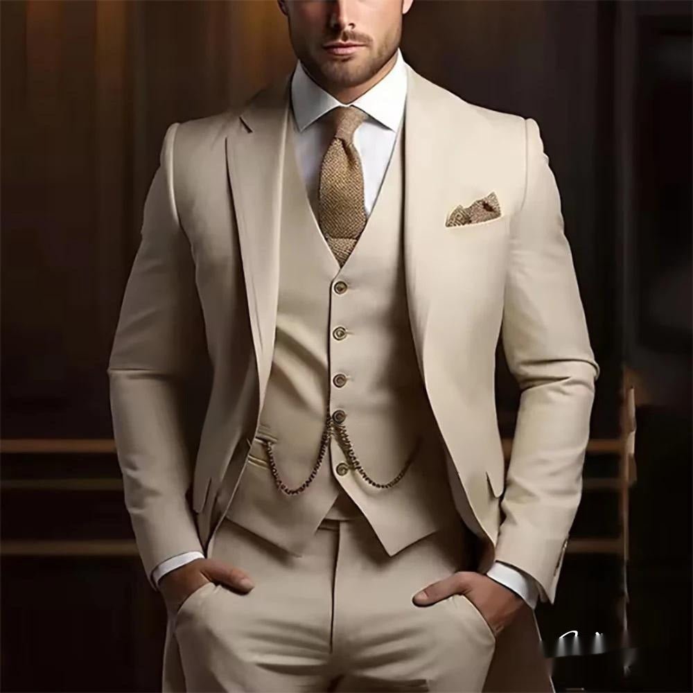 Men's High-grade Gentleman Temperament Slim Suit Three-piece Suit - IVOIRART.COM