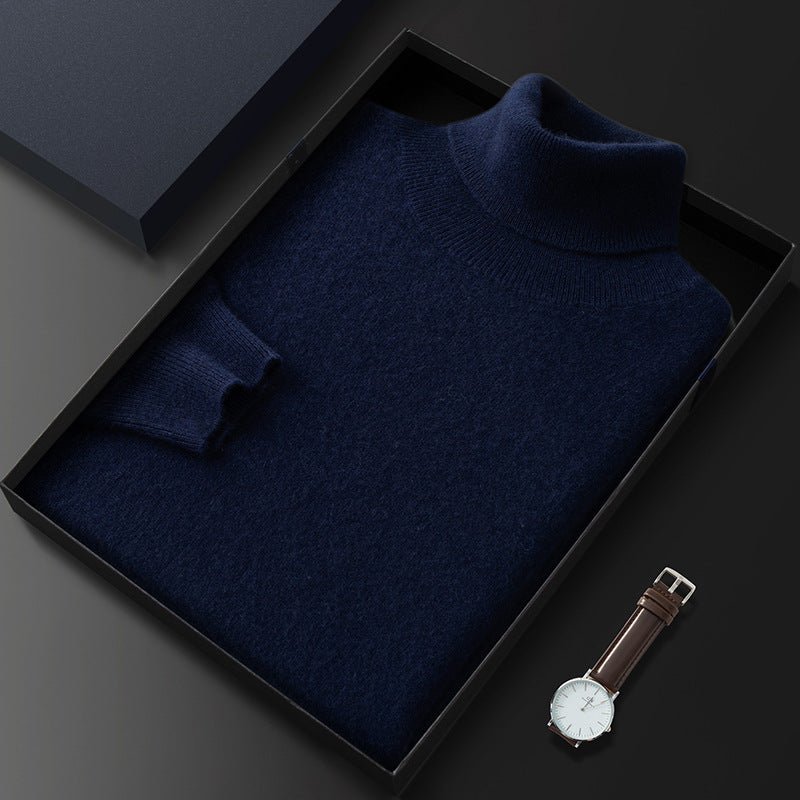 Men's High Lapel Casual Knitted Solid Color Cashmere Sweater - IVOIRART.COM