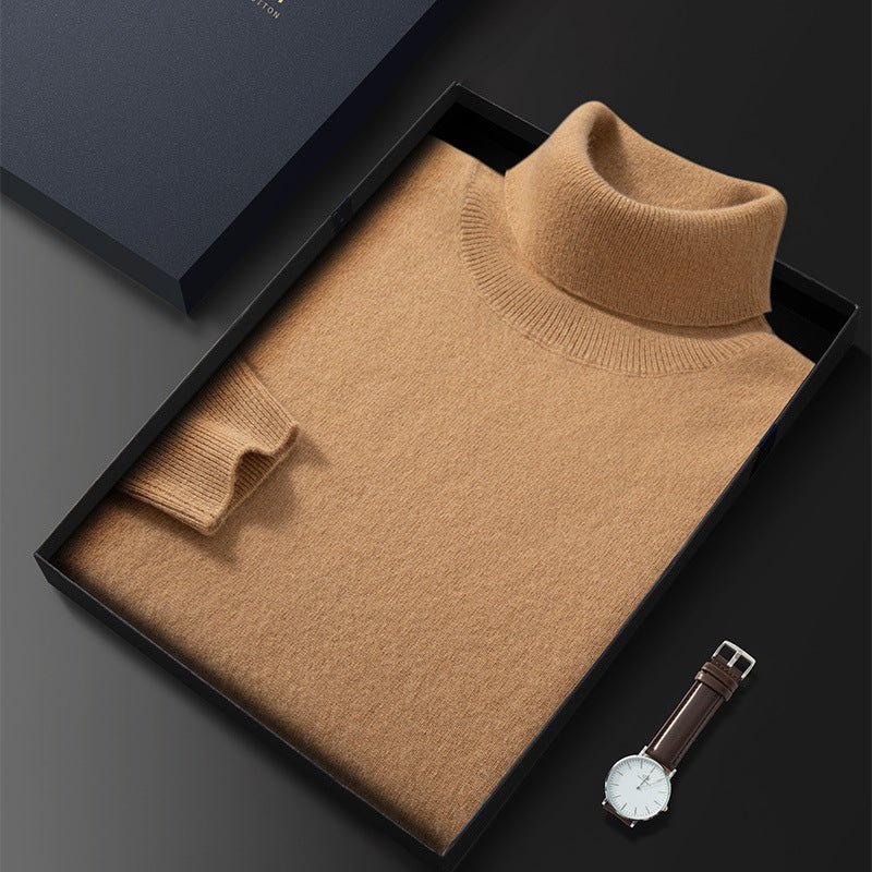 Men's High Lapel Casual Knitted Solid Color Cashmere Sweater - IVOIRART.COM