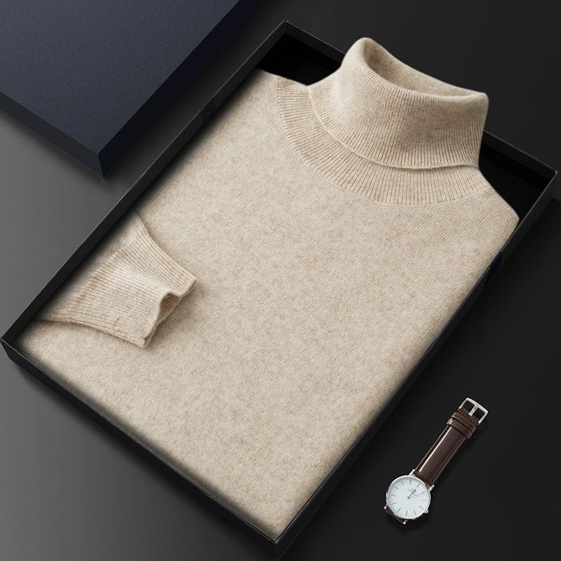 Men's High Lapel Casual Knitted Solid Color Cashmere Sweater - IVOIRART.COM