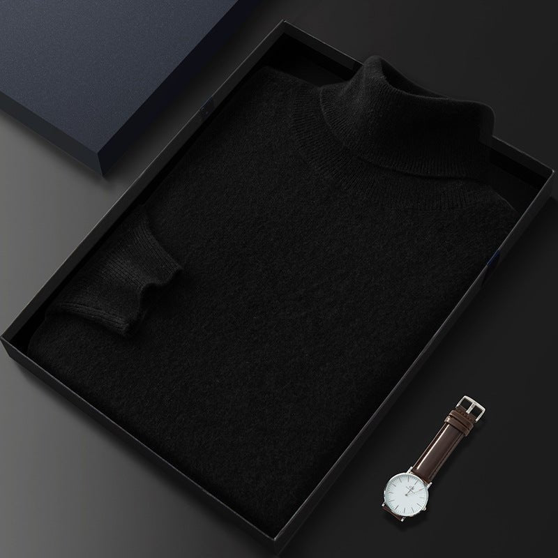 Men's High Lapel Casual Knitted Solid Color Cashmere Sweater - IVOIRART.COM