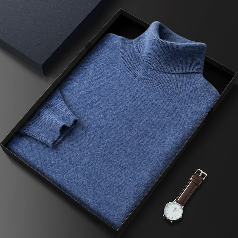 Men's High Lapel Casual Knitted Solid Color Cashmere Sweater - IVOIRART.COM