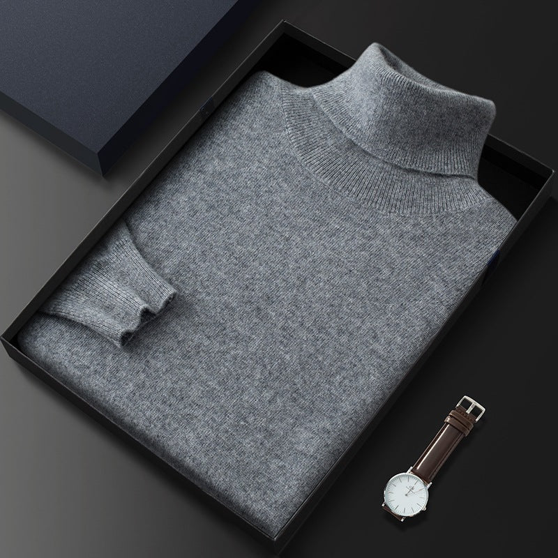 Men's High Lapel Casual Knitted Solid Color Cashmere Sweater - IVOIRART.COM