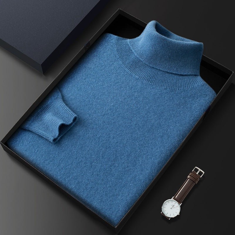 Men's High Lapel Casual Knitted Solid Color Cashmere Sweater - IVOIRART.COM