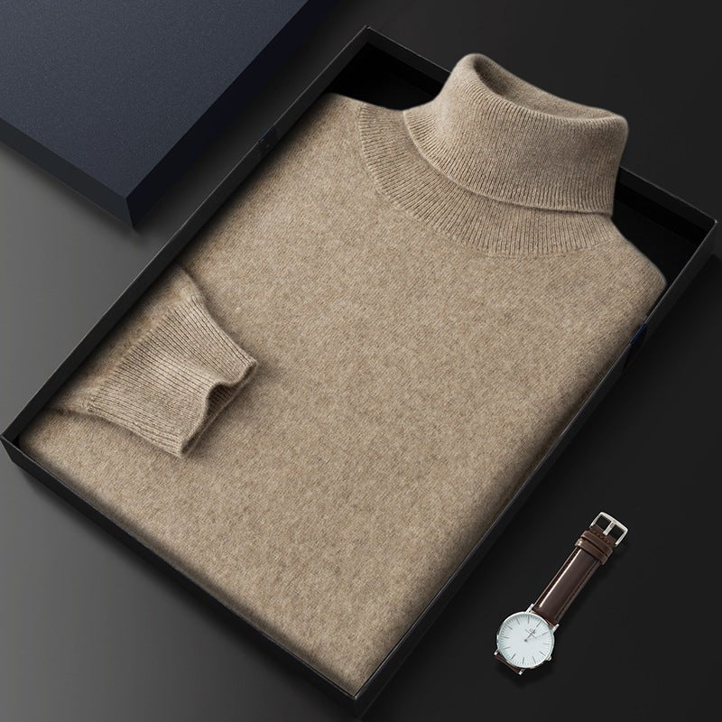 Men's High Lapel Casual Knitted Solid Color Cashmere Sweater - IVOIRART.COM