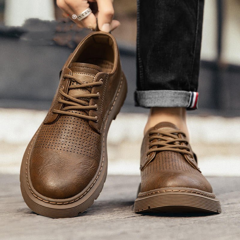 Men's Leather Breathable Business Casual Hollow Leather Shoes - IVOIRART.COM