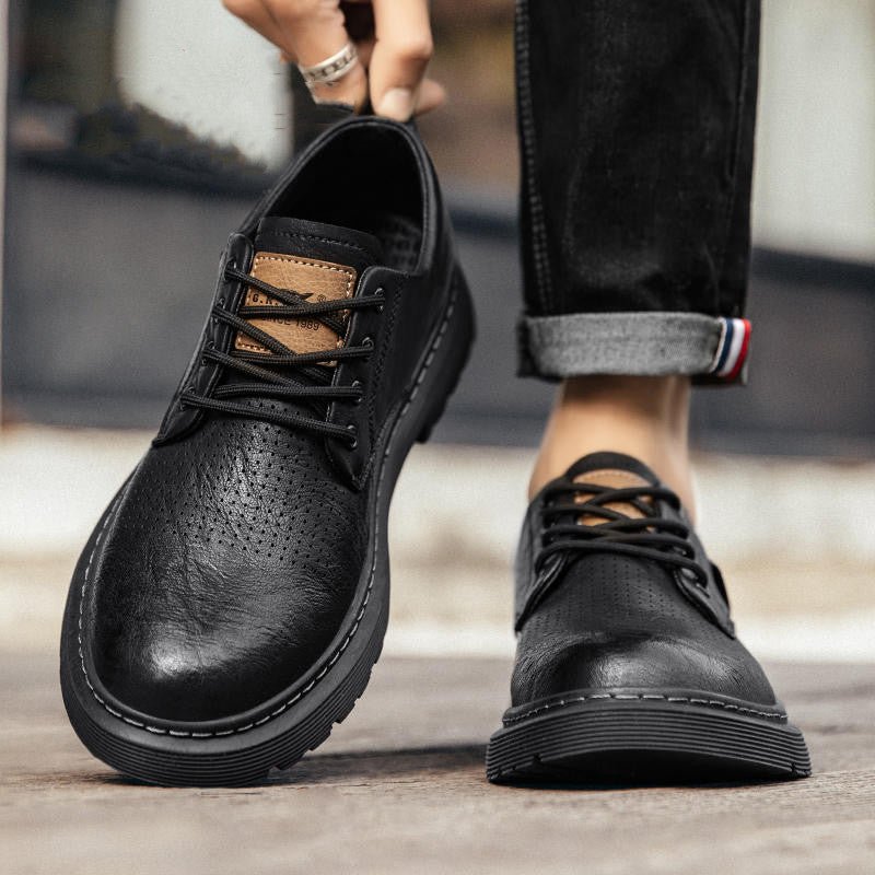 Men's Leather Breathable Business Casual Hollow Leather Shoes - IVOIRART.COM