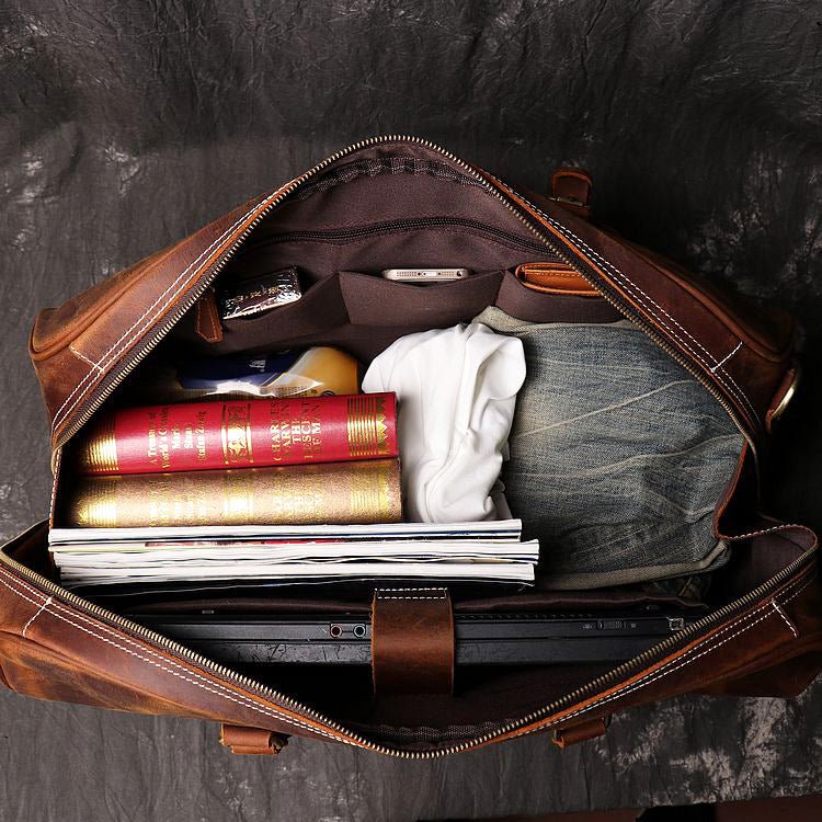 Men's Leather Hand Travel One Shoulder Crossbody Duffel Bag - IVOIRART.COM