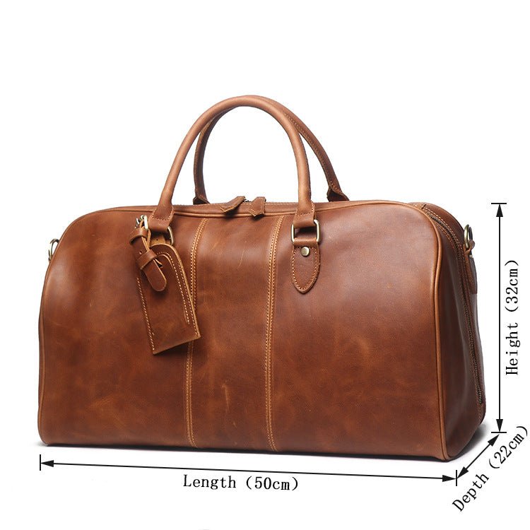 Men's Leather Hand Travel One Shoulder Crossbody Duffel Bag - IVOIRART.COM