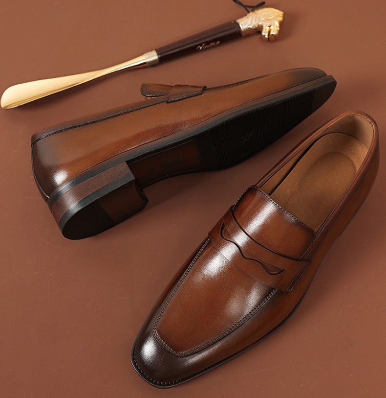 Men's Leather Shoes Business First Layer Cowhide Lazy - IVOIRART.COM