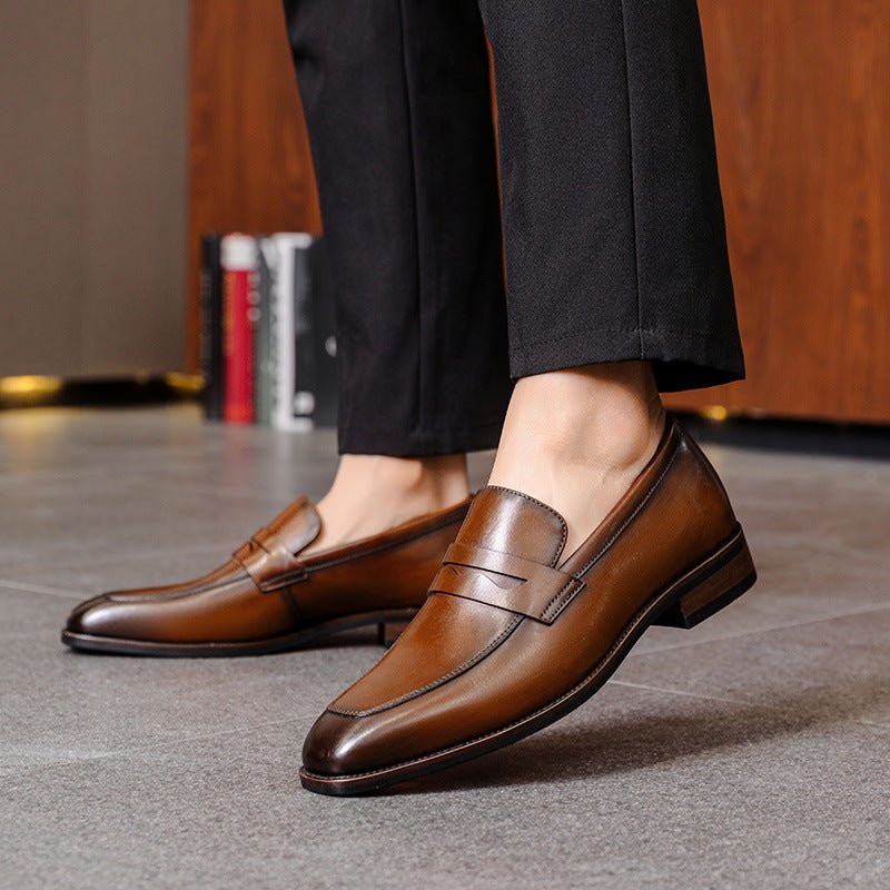 Men's Leather Shoes Business First Layer Cowhide Lazy - IVOIRART.COM