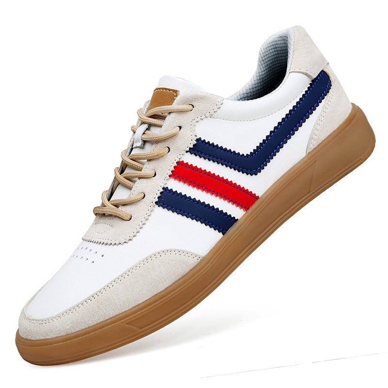 Mens Leather Sneakers With Built-In Height-Boosting Insoles And Tendon-Style Rubber Soles - IVOIRART.COM