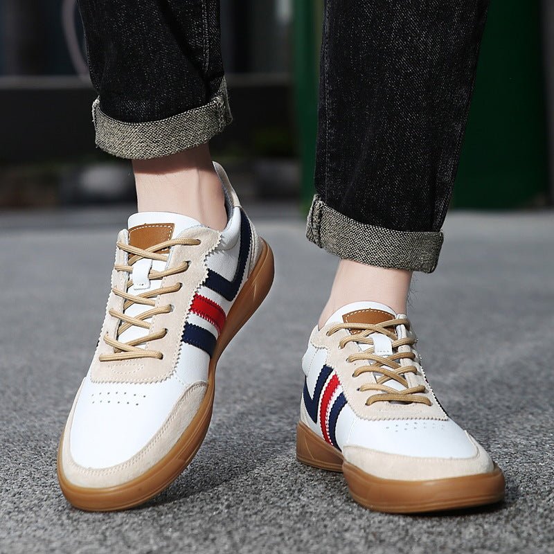 Mens Leather Sneakers With Built-In Height-Boosting Insoles And Tendon-Style Rubber Soles - IVOIRART.COM