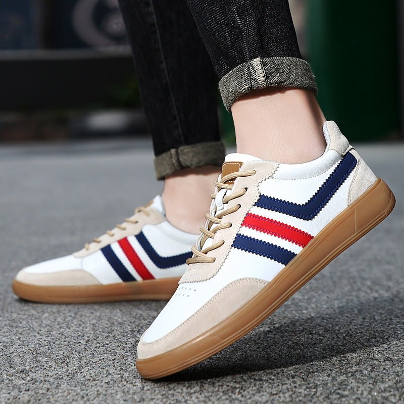 Mens Leather Sneakers With Built-In Height-Boosting Insoles And Tendon-Style Rubber Soles - IVOIRART.COM
