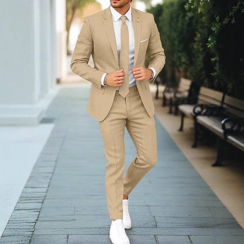 Men's New Linen Single Row One Button Suit - IVOIRART.COM