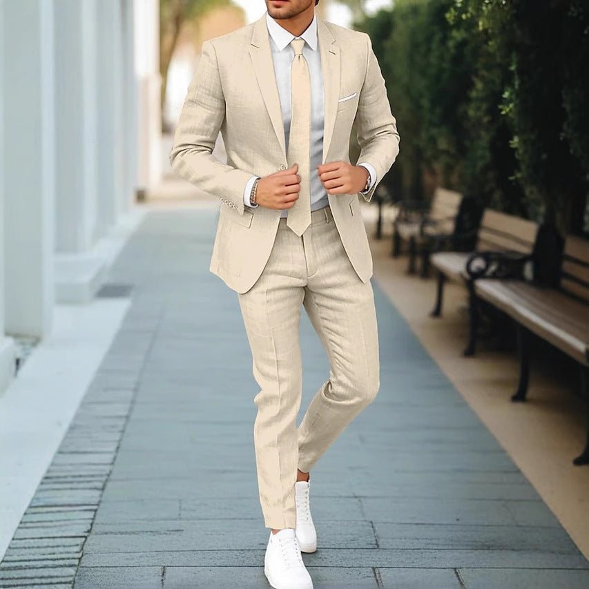 Men's New Linen Single Row One Button Suit - IVOIRART.COM